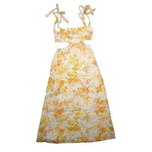 Sofia The Label Mimi Cutout Midi Dress in Yellow Floral